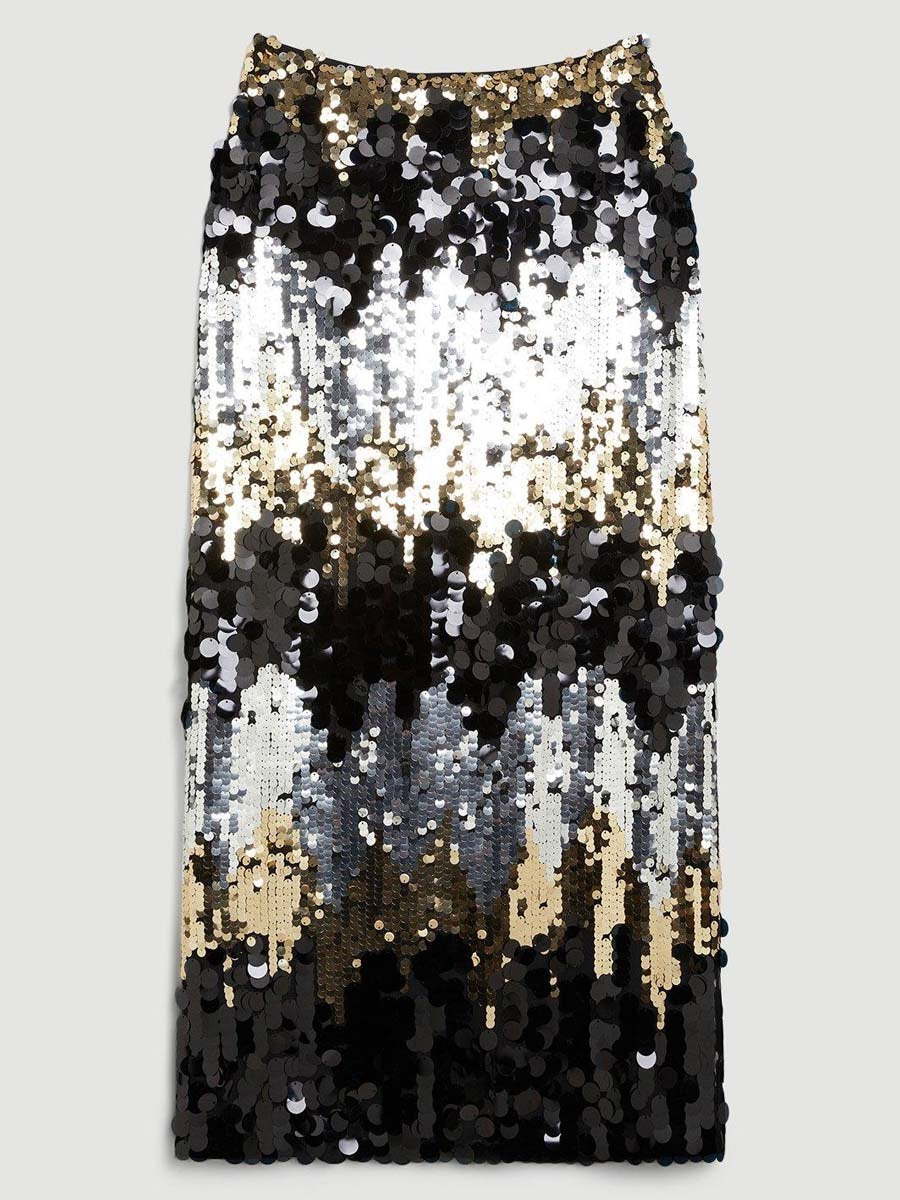 Sequin Slit Hem Maxi Skirt