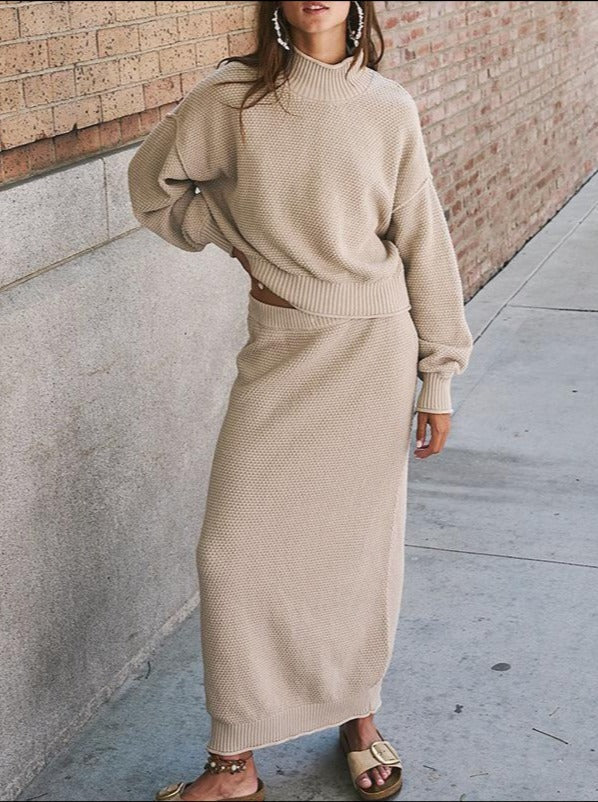 Small High Collar Top Pencil Skirt 2pc Set