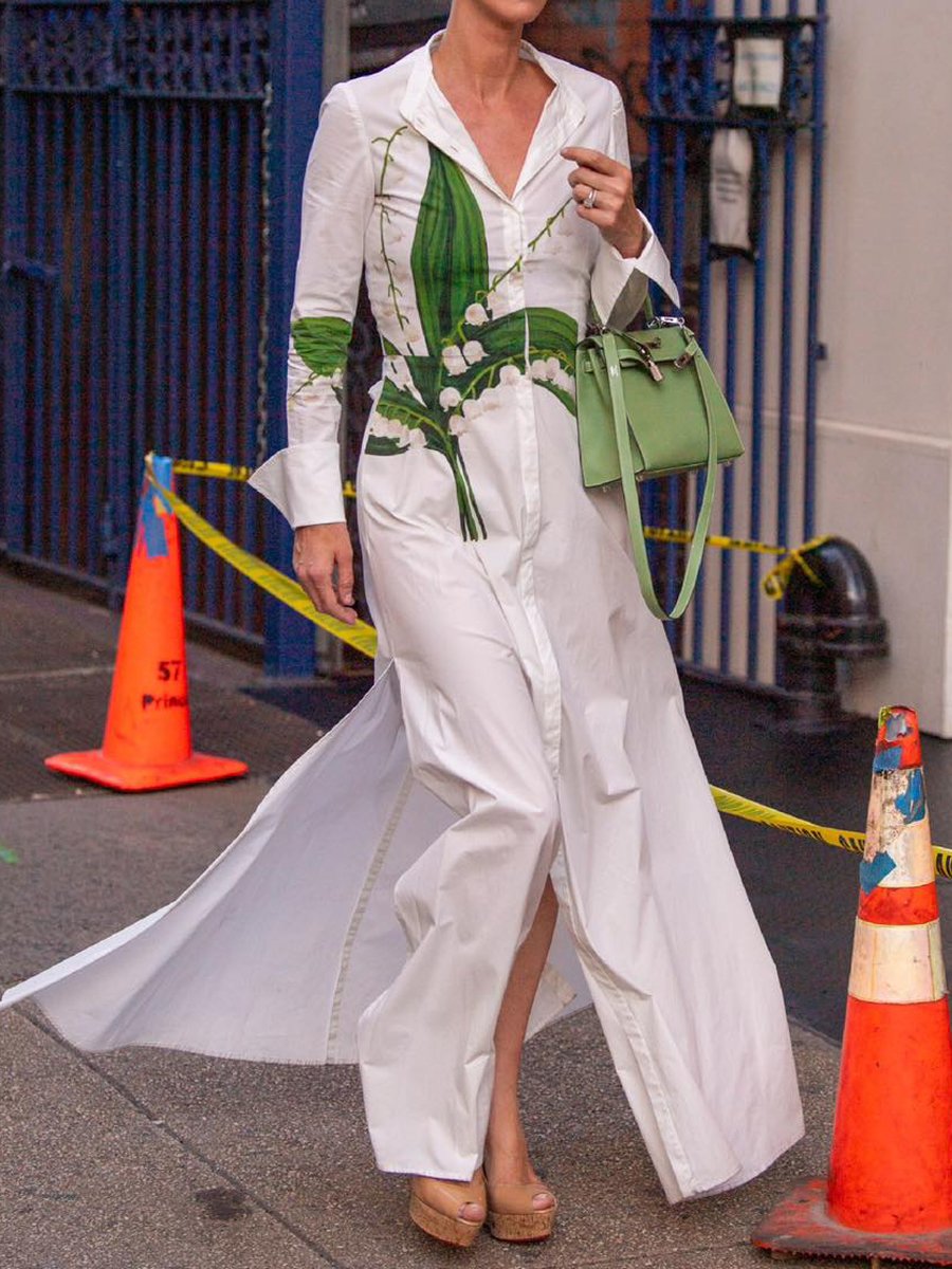 Floral-print Lace-up Long Sleeve Maxi Dress