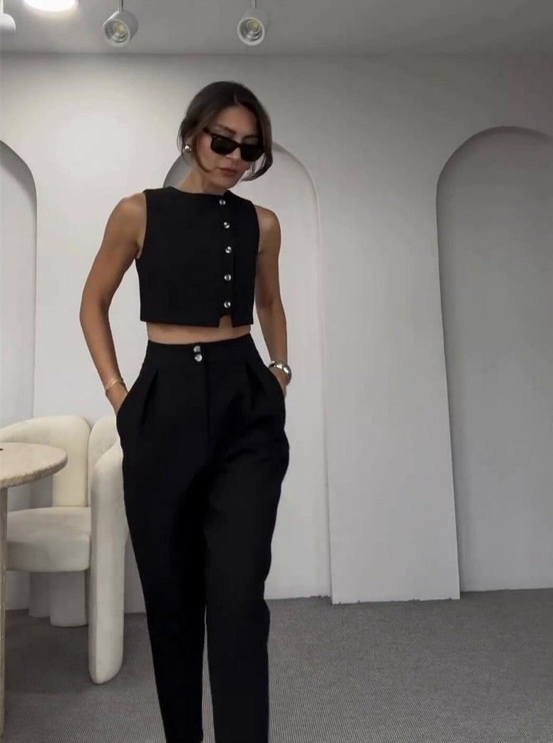 Fashion Sleeveless Tank Top High Waist Two Pieces