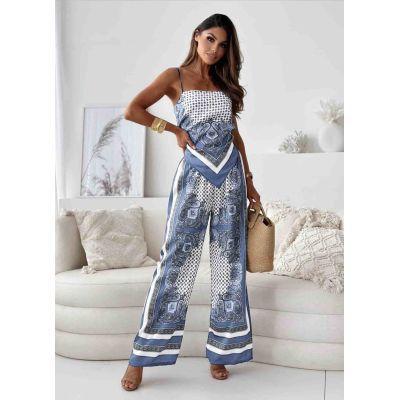 Stylish Printed Lace-Up Vest & Pants Two-Piece Set