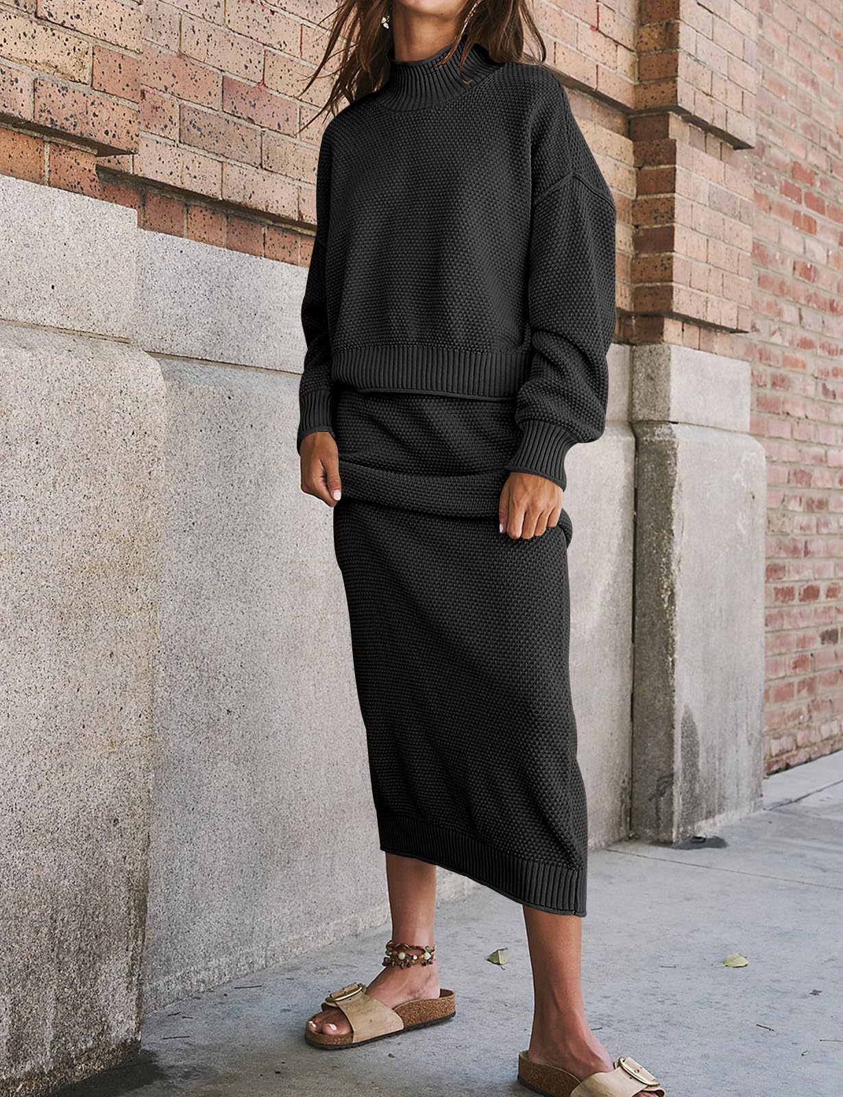 Small High Collar Top Pencil Skirt 2pc Set