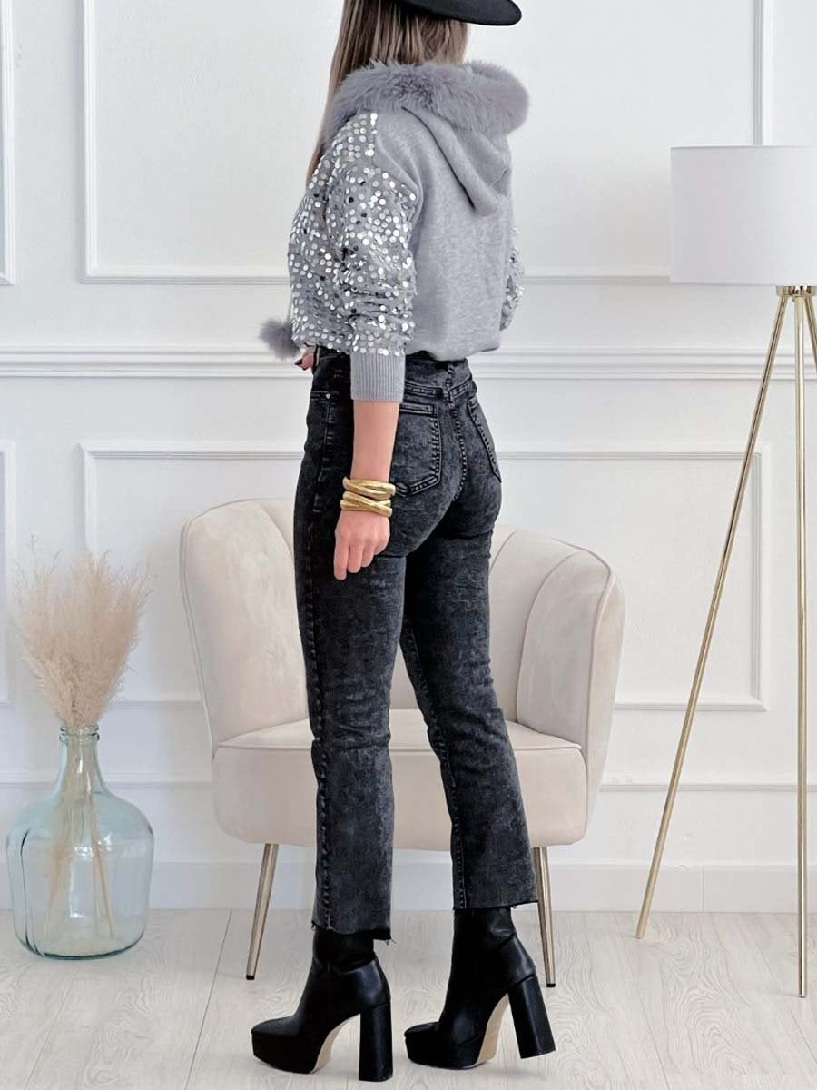 Sequined Fur Hooded Sweater