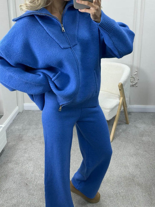 Fashion Knitted Zip Up Two-piece Set