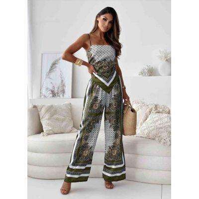 Stylish Printed Lace-Up Vest & Pants Two-Piece Set