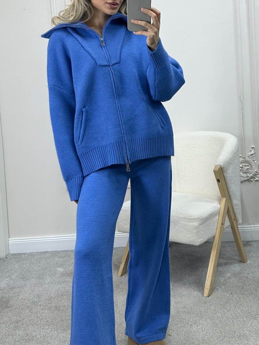 Fashion Knitted Zip Up Two-piece Set