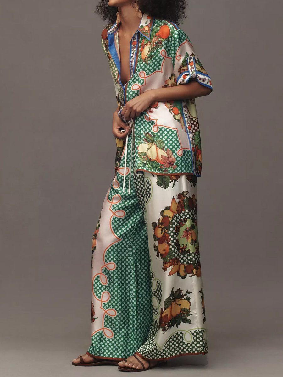 Printed Drawstring Waist Pocket Casual Fashion Set