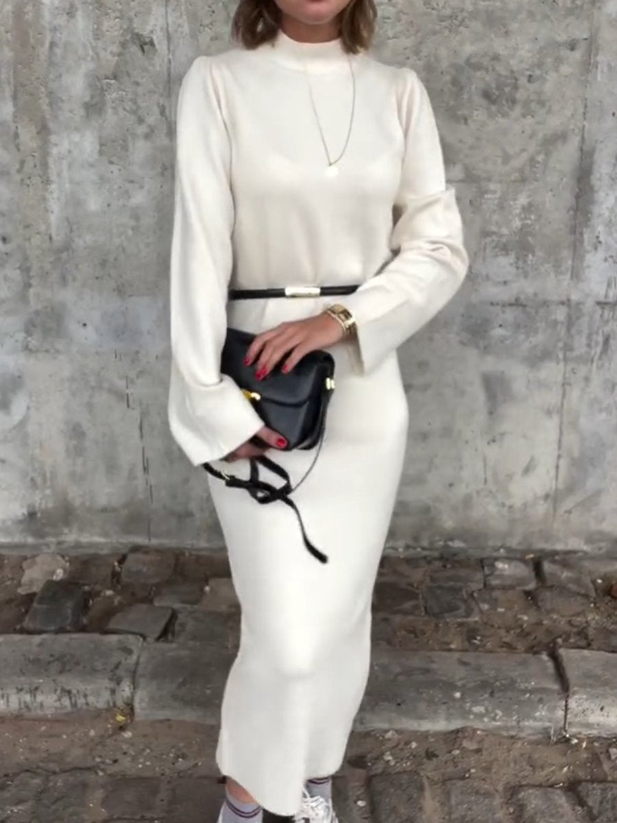 Fashion Smooth White Long Sleeve Dress