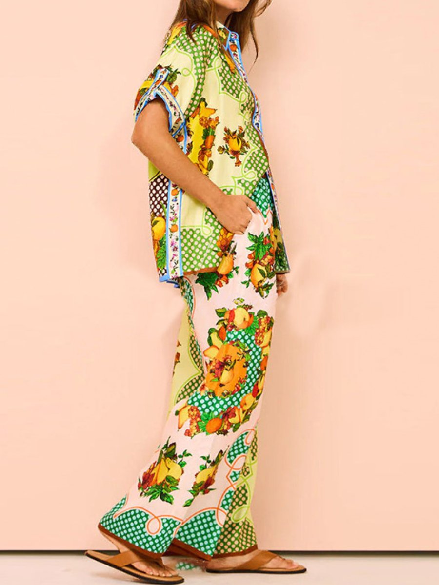 Printed Drawstring Waist Pocket Casual Fashion Set