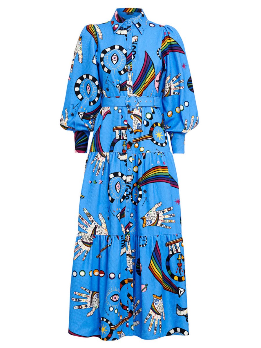 Blue Fun Printed Shirt Dress