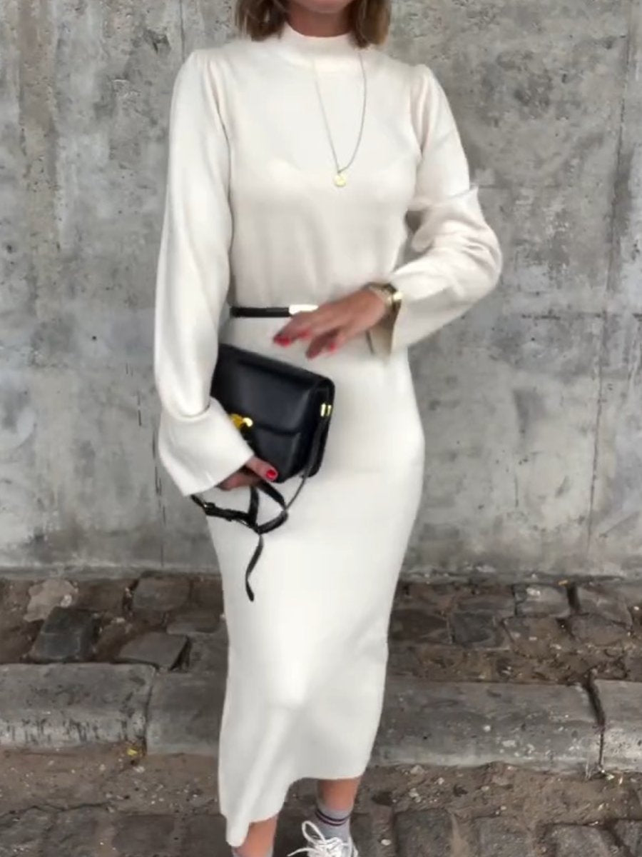 Fashion Smooth White Long Sleeve Dress