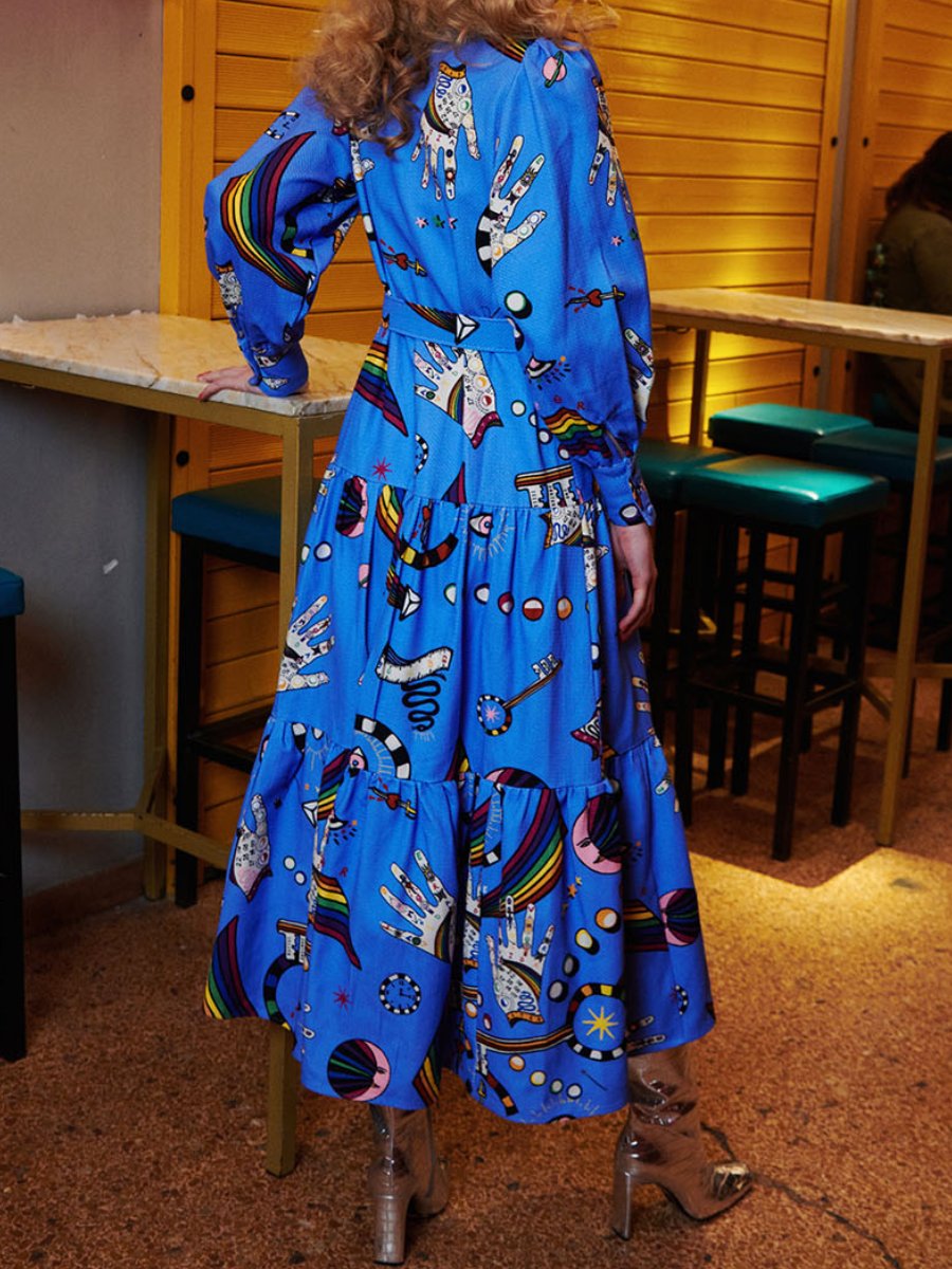Blue Fun Printed Shirt Dress