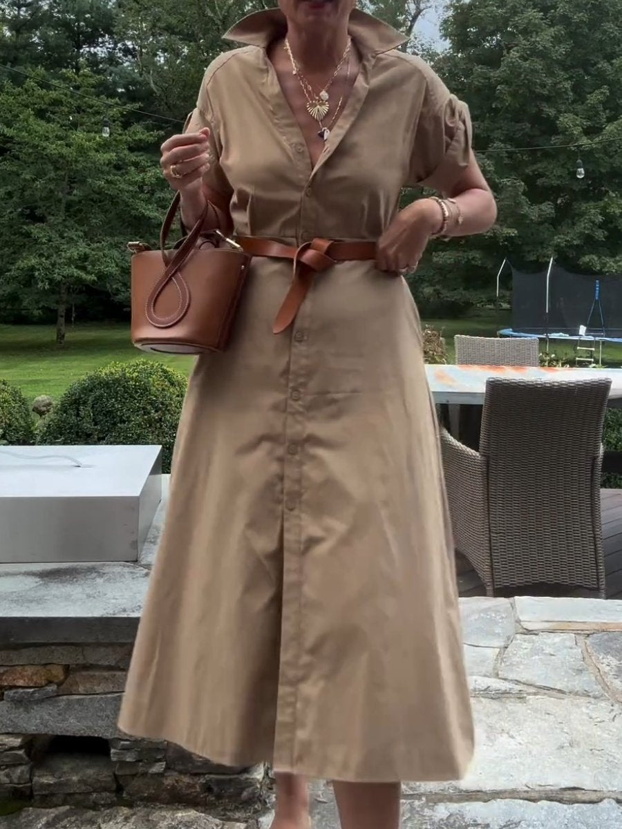 Khaka Button Short-Sleeve Dress