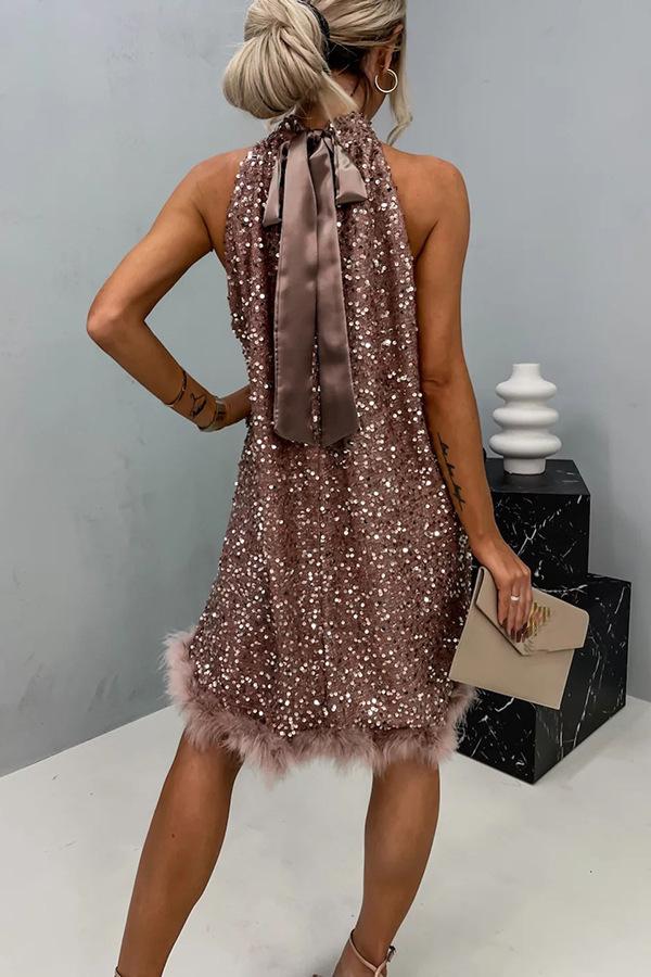 Sequined Halter-neck Midi Dress