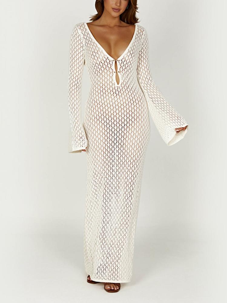 Crochet Fishtail Flare Sleeve Dress