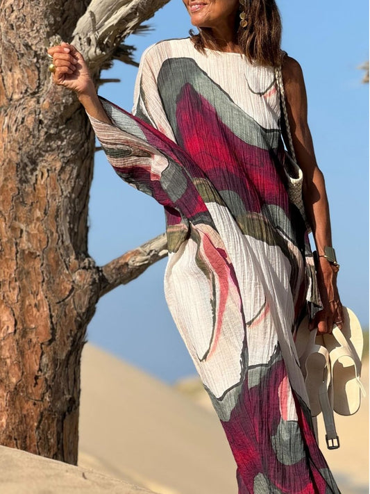 Stitching Single Shoulder Printed Dress