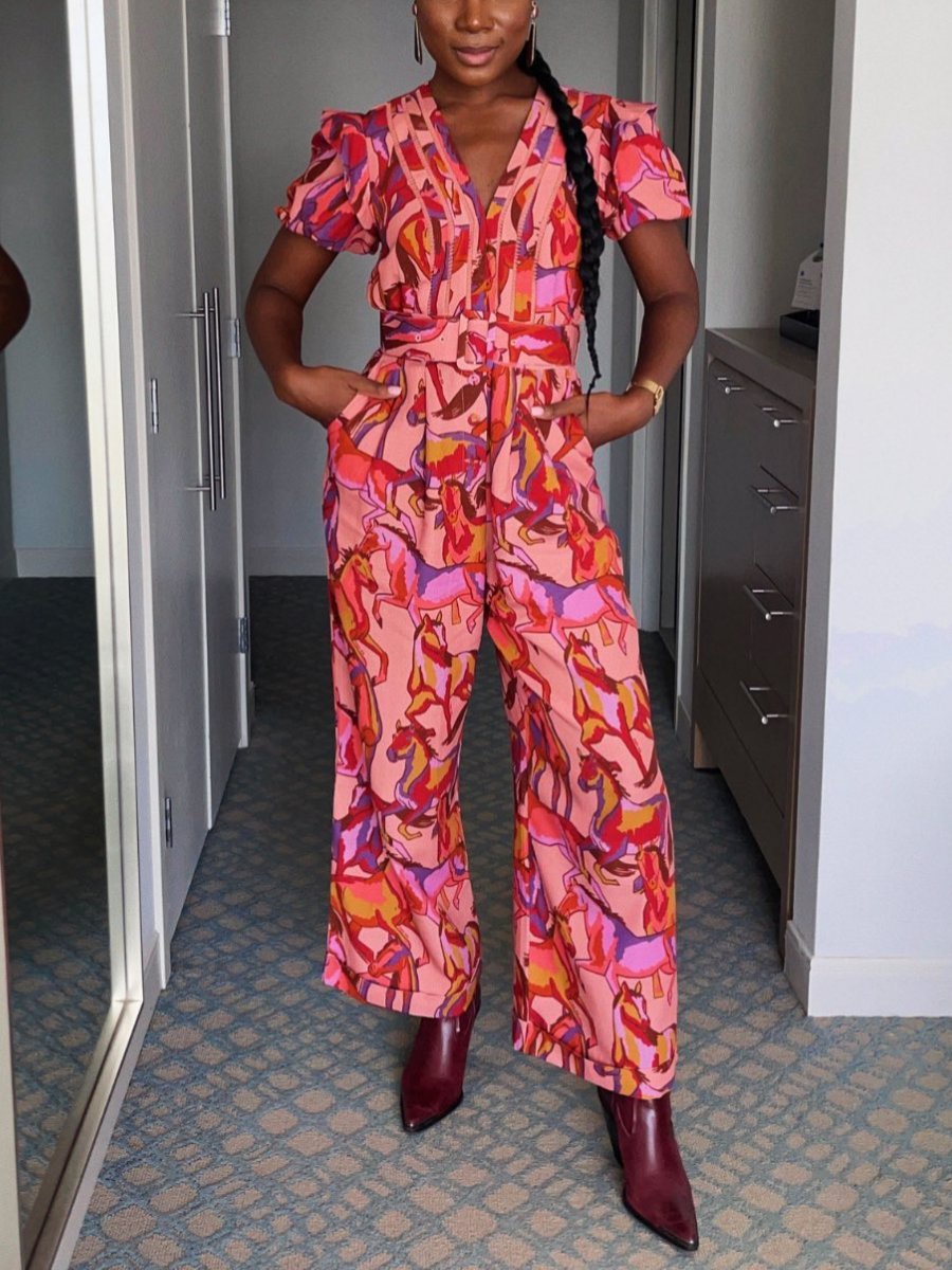 Rose Wild Short Sleeve Jumpsuit