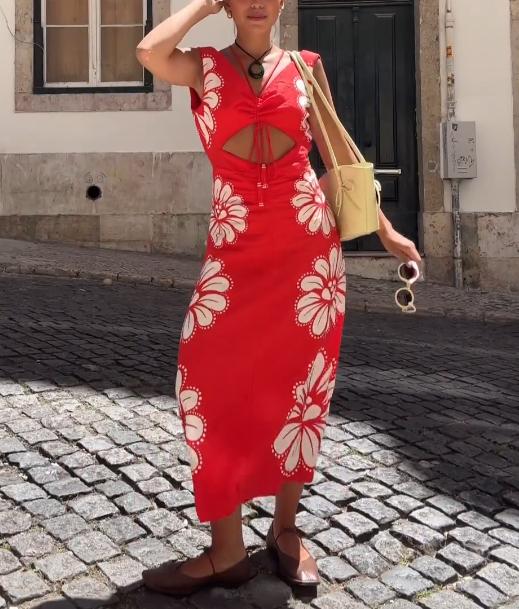 Red Shell Flute Dress