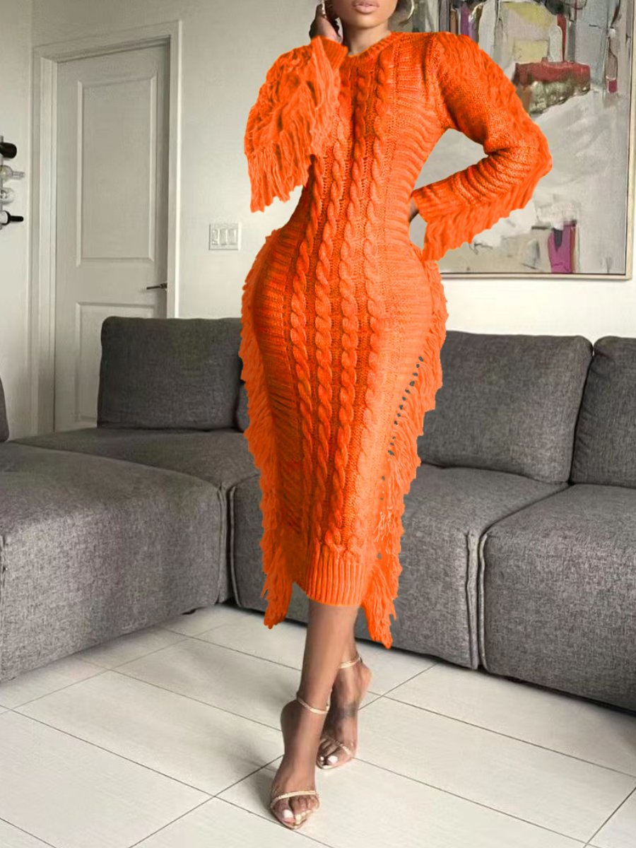 Fringed Sweater Dress