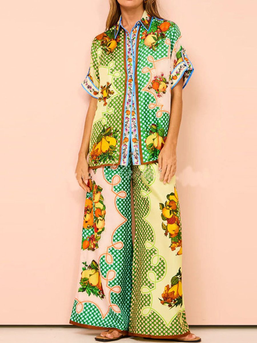 Printed Drawstring Waist Pocket Casual Fashion Set