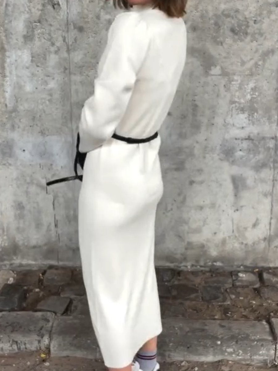 Fashion Smooth White Long Sleeve Dress
