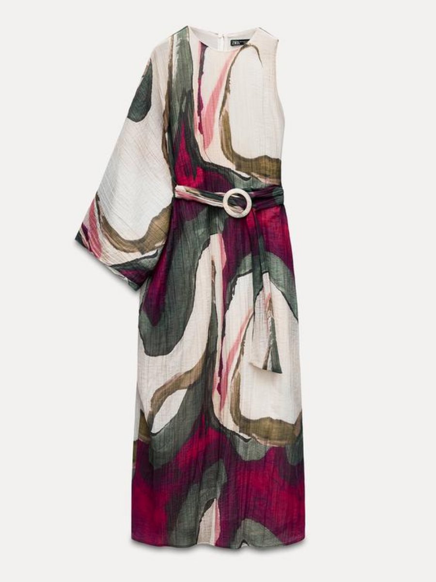 Stitching Single Shoulder Printed Dress
