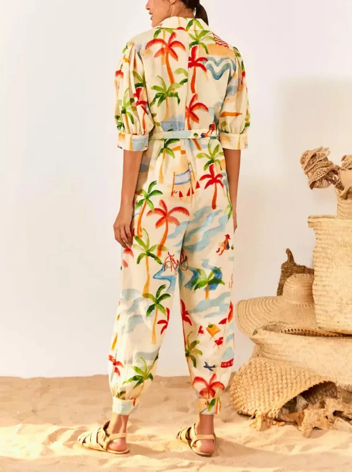 Copacabana Tropical Puff Sleeve Jumpsuit