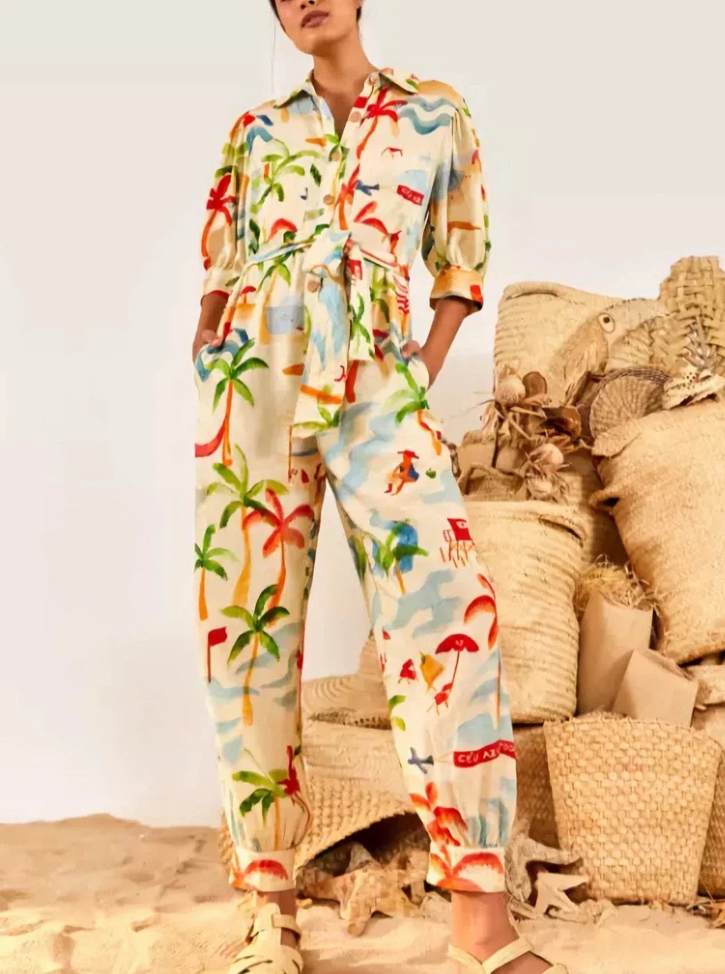 Copacabana Tropical Puff Sleeve Jumpsuit