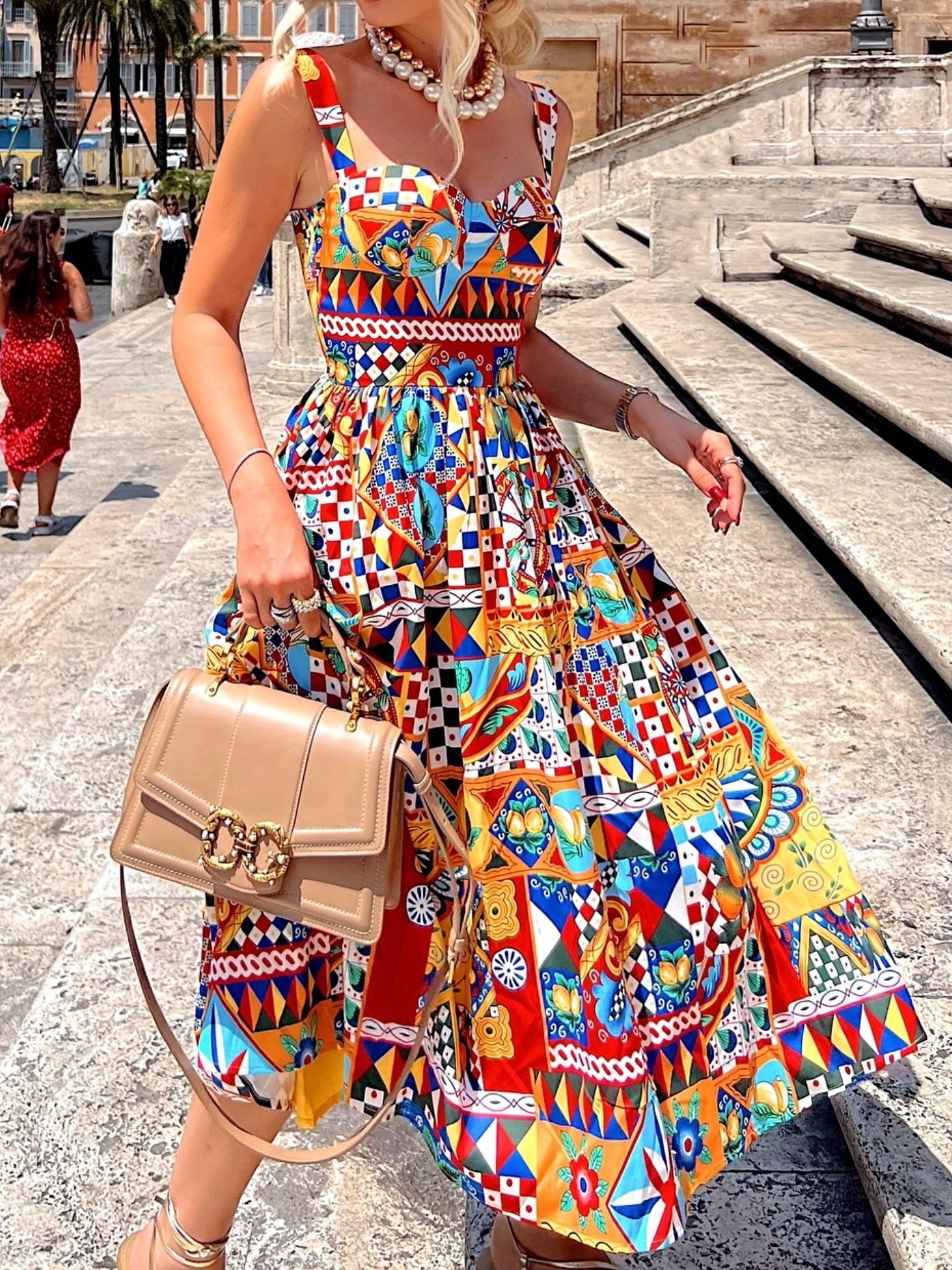 Retro Camisole Printed Dress