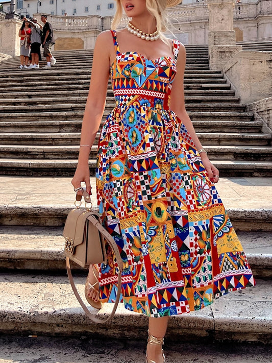 Retro Camisole Printed Dress