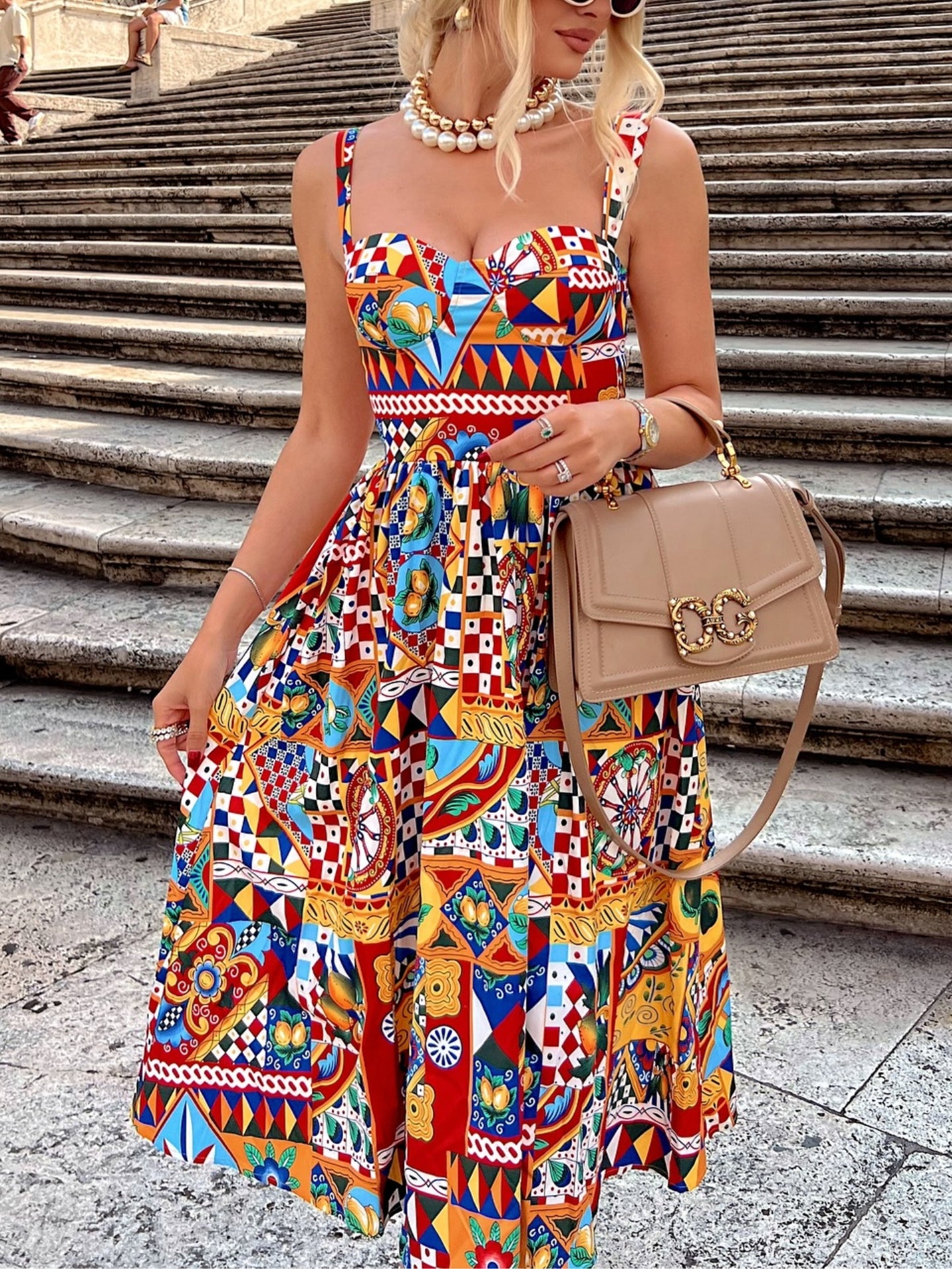 Retro Camisole Printed Dress