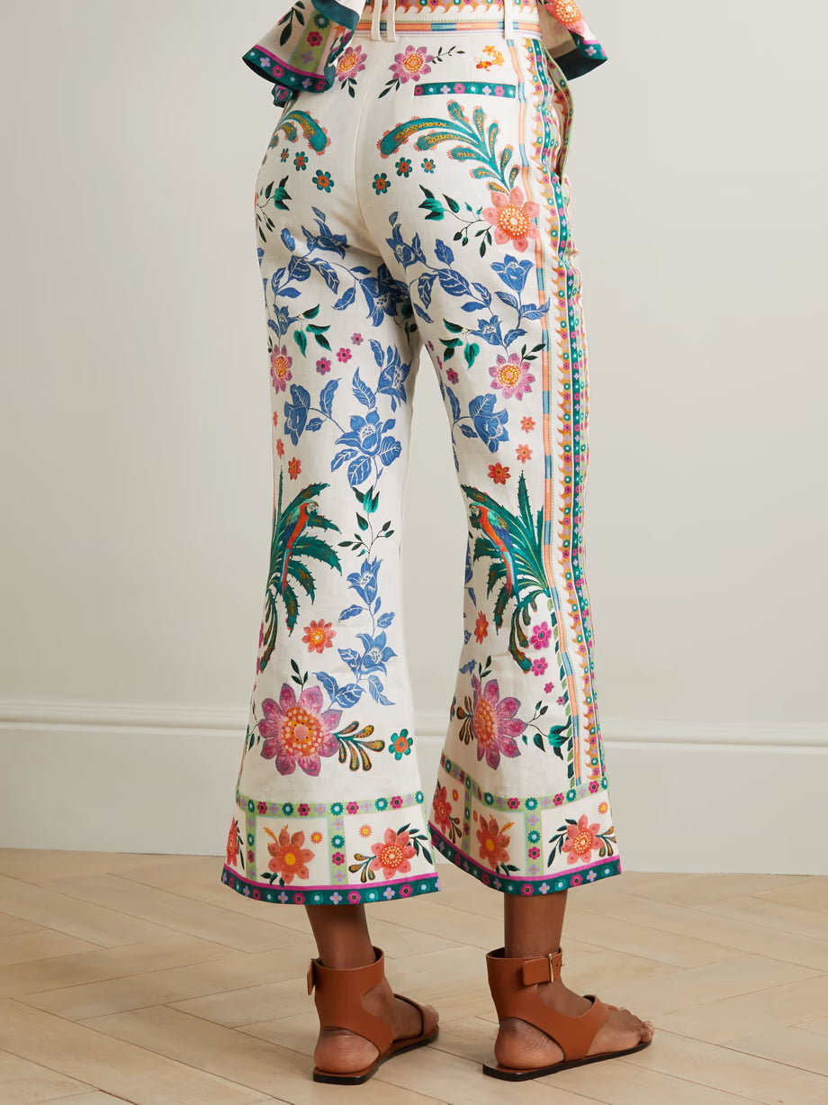 Belted Cropped Floral-Print Set